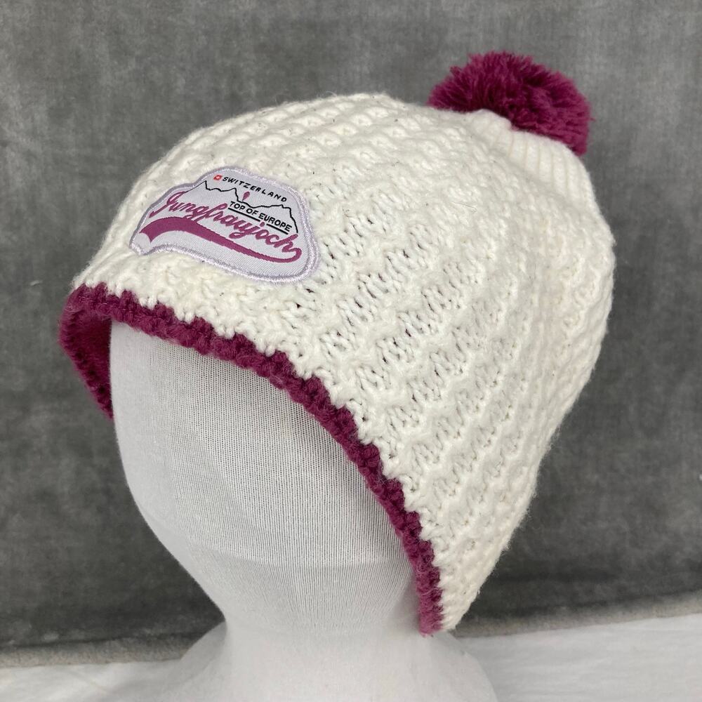 Jungfraujoch Switzerland Top of Europe White Plum Beanie Winter Swiss Toboggan